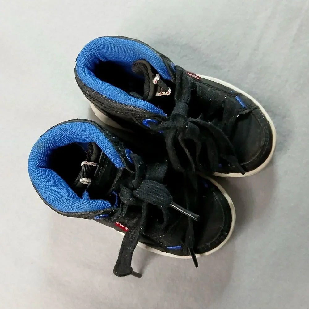 Levi's Leather High Top Sneakers Black Lace Up Walker Shoes Toddler Infant sz: 5